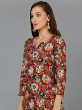 Cotton Blend Maroon Floral Printed Kurta